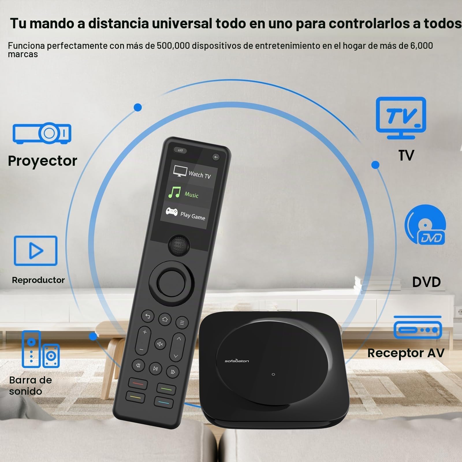 SofaBaton Update X1S - Mando a distancia universal con concentrador y aplicación, control remoto universal inteligente todo en uno con actividades personalizadas, funciona con dispositivos