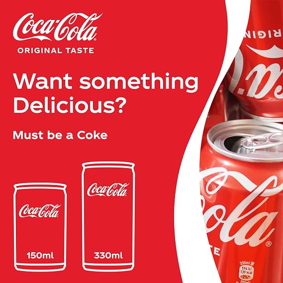 COCA-COLA Original Taste, Carbonated Soft Drink, Can 150ml, pack of 15