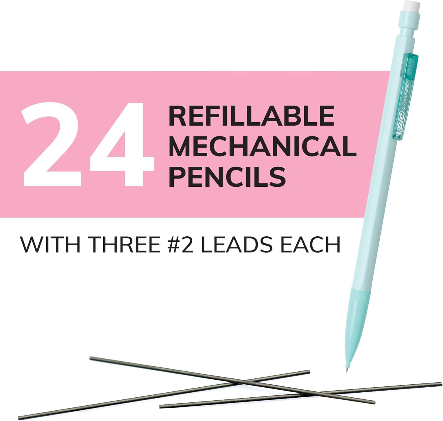 BIC Extra Smooth Pastel Mechanical Pencil, 0.7 mm Medium Point, Smooth and Dark Writing, 24-Count Pack - Image 7