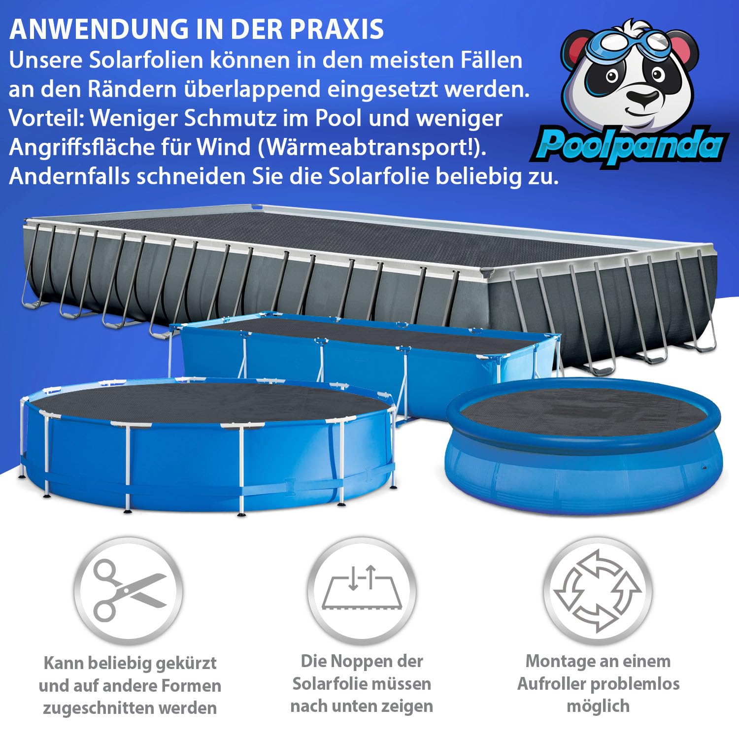 Poolpanda Solarfolie Eco 305 cm (Schwarz | 180my | rund)