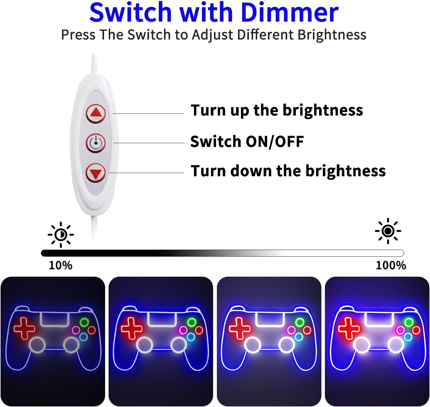 Gamepad Neon Sign - Dimmable USB Powered LED Light for Game Room/Teen Boy Bedroom Decor, Birthday Christmas Gift for Gamers - Image 2