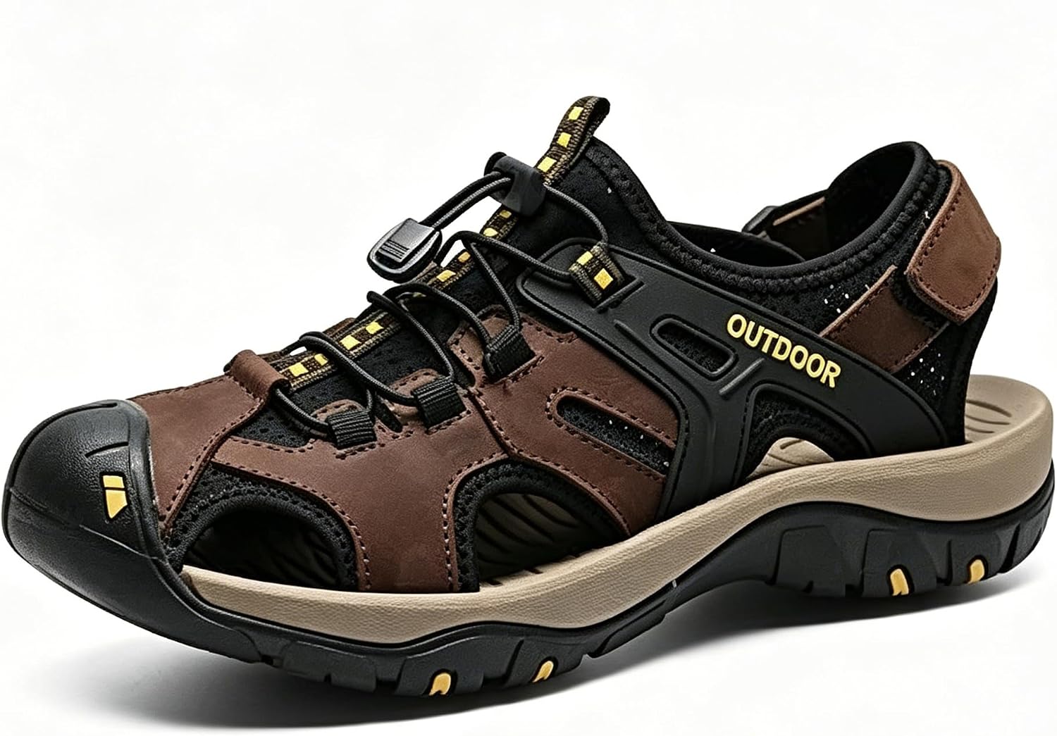 MGGMOKAY Men's Outdoor Sandals Sports Hiking Closed Toe Leather Athletic Sandals for Water Beach Boat Fishing.