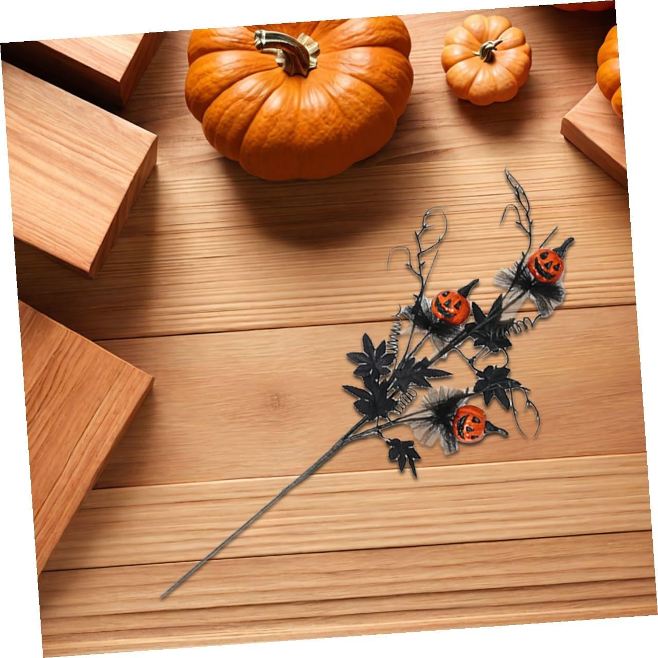OSALADI Black Faux Maple Leaf Stem with Artificial Pumpkin Branch for Halloween Decoration, DIY Spooky Floral Twig for Party and Photography Props