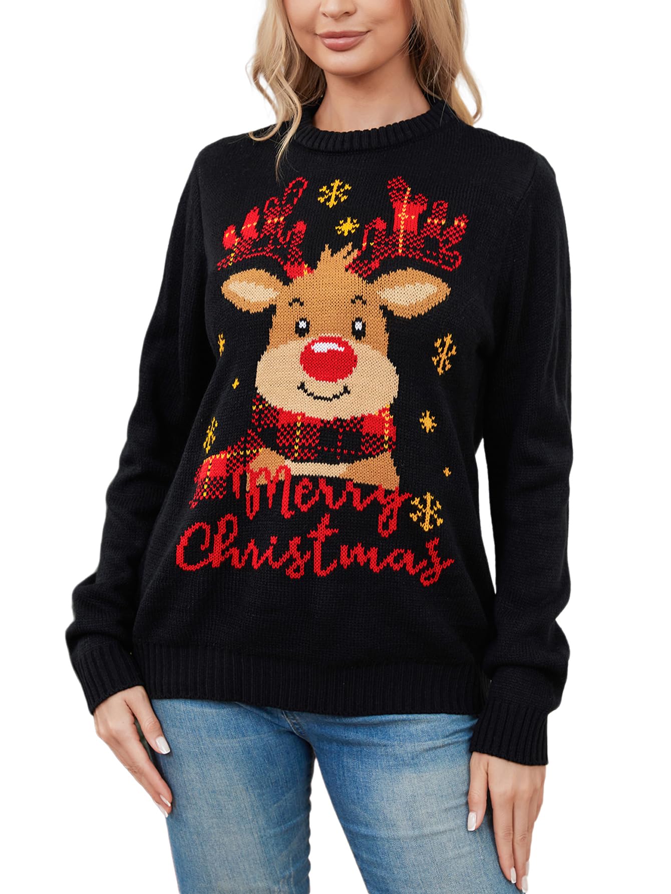 VENTELAN Women's Christmas Sweater Funny Christmas Tree Ugly Pullover Snowflake Long Sleeve Sweater Shirt