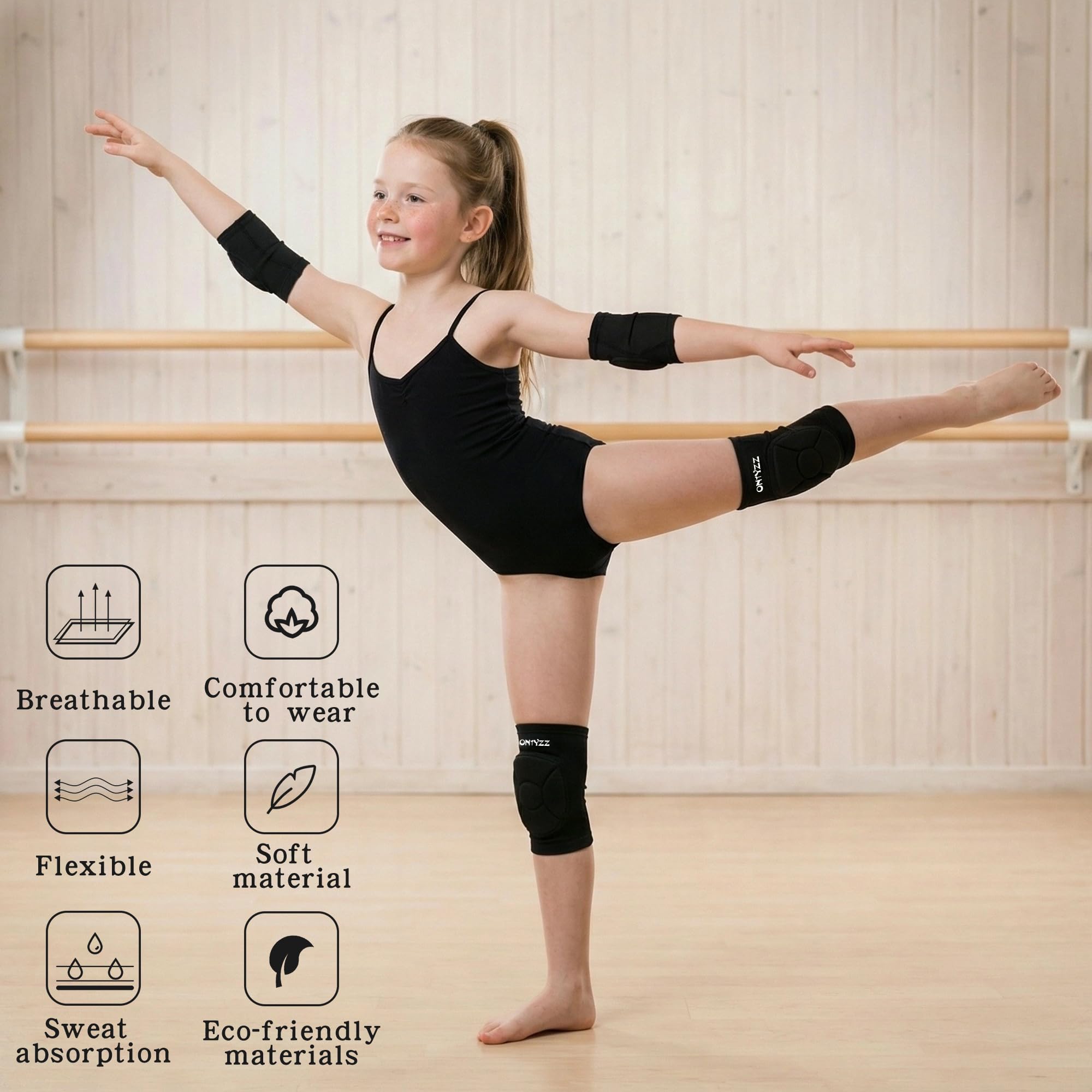 Volleyball Knieschoner Ellbogenschoner Kinder Jugendliche Kompressions-Stützbandage mit Verdickter Polsterung Atmungsaktiv Leicht Schutzausrüstung für Basketball Ringen Fußball Snowboarden Tanz S