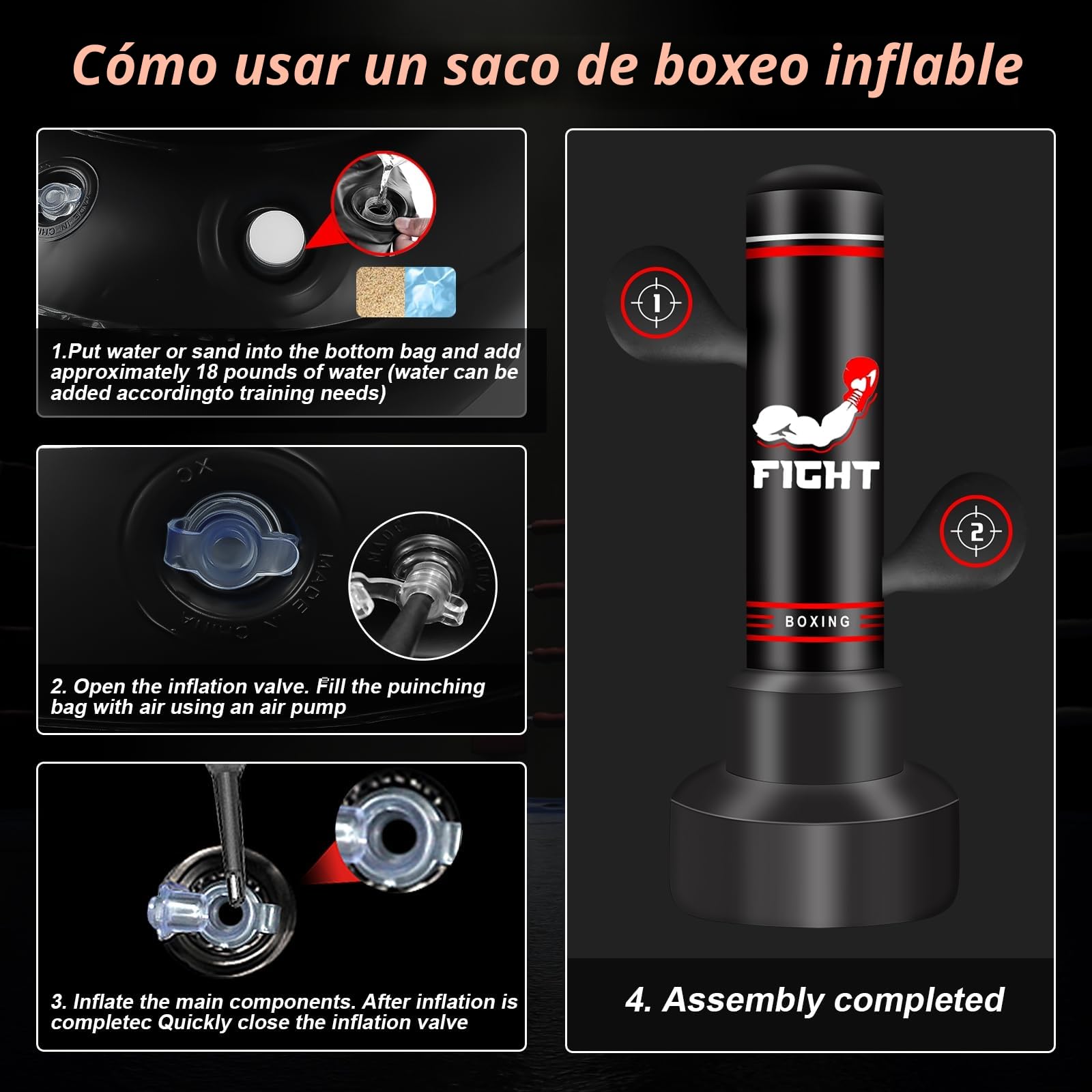 Saco de Boxeo de Pie 180cm con Guantes, Bomba, Cuerda y Pelota de Reflejos para Entrenamiento MMA Fitness