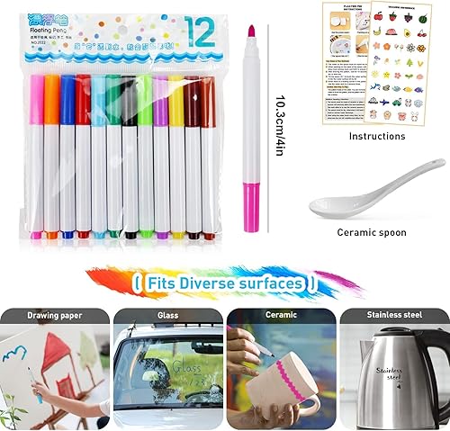 Miniatura 7 de QETRABONE Bolígrafo mágico de pintura al agua de 12 colores para niños bolígrafo mágico flotante de tinta mágico bolígrafos mágicos flotantes con