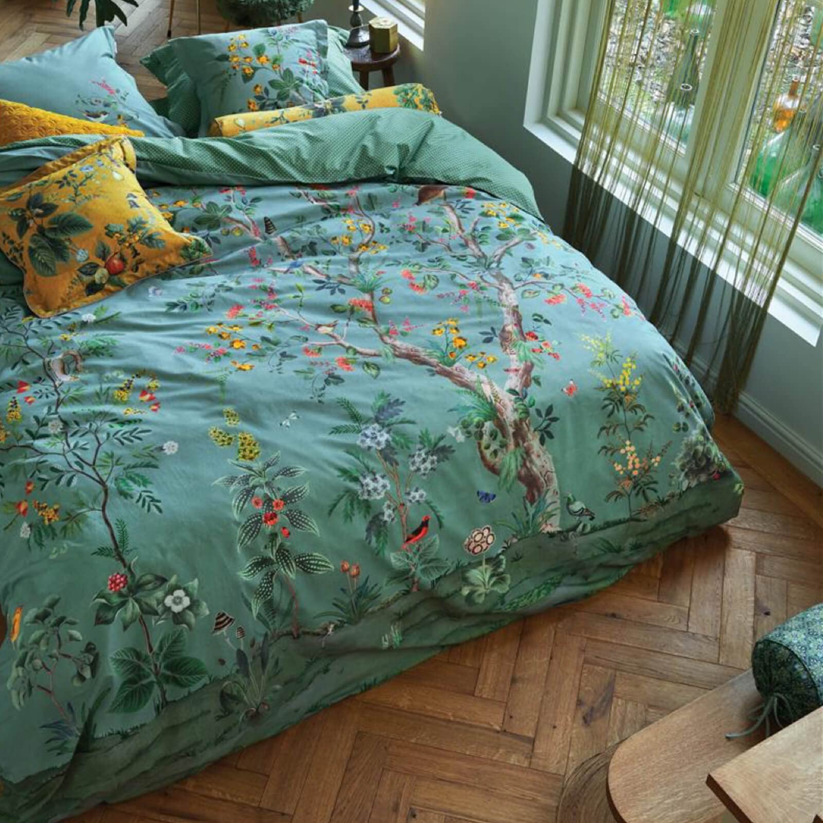 Pip Studio Wild and Tree Perkal Wendebettwäsche Set aus 100% Baumwolle, 200 Fadenzahl, Geblümtes Design mit Wendeoptik, Grün, 135 x 200 cm mit Kissenbezug