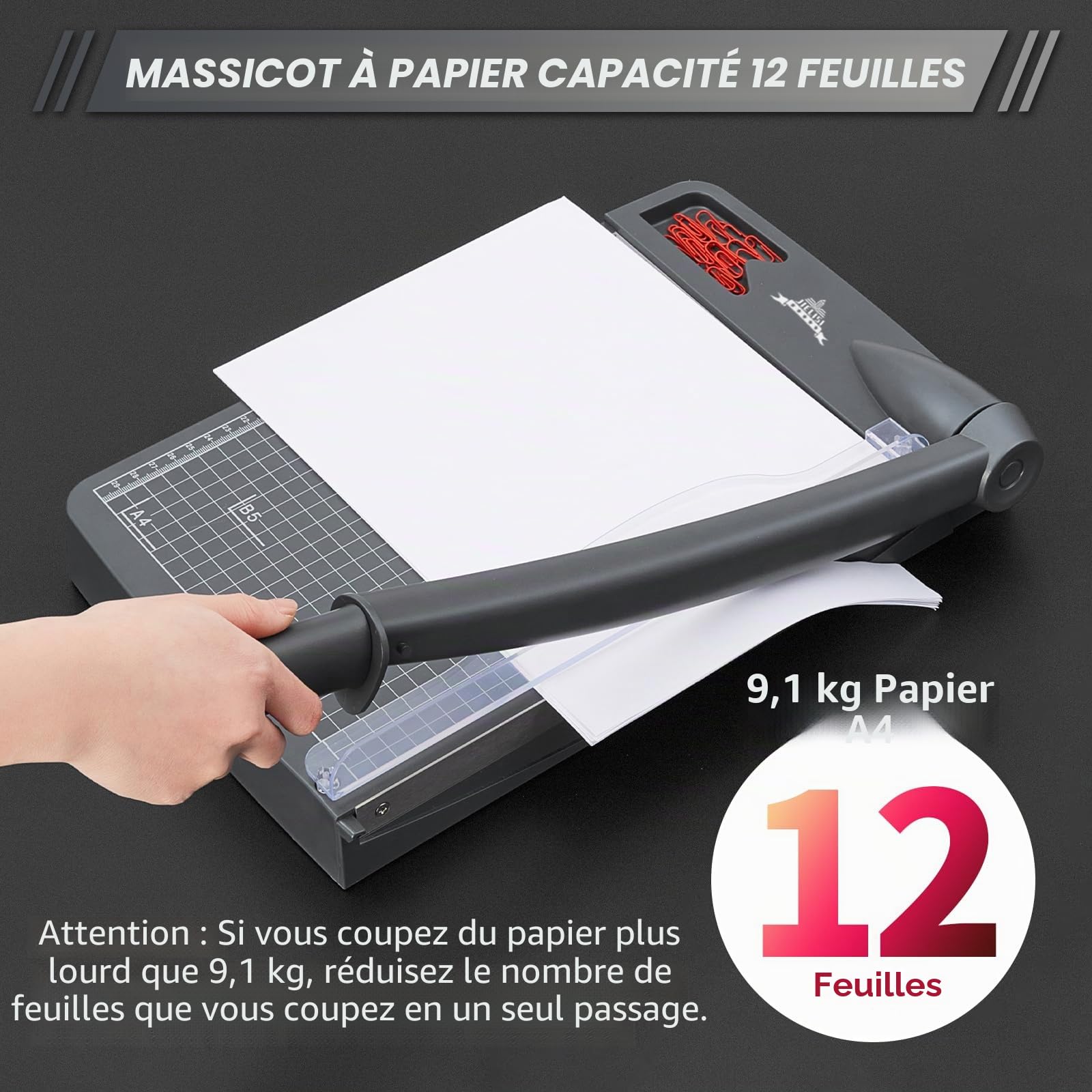 Massicot A4 12 Pouces Coupe Papier Guillotine avec Protection de Sécurité