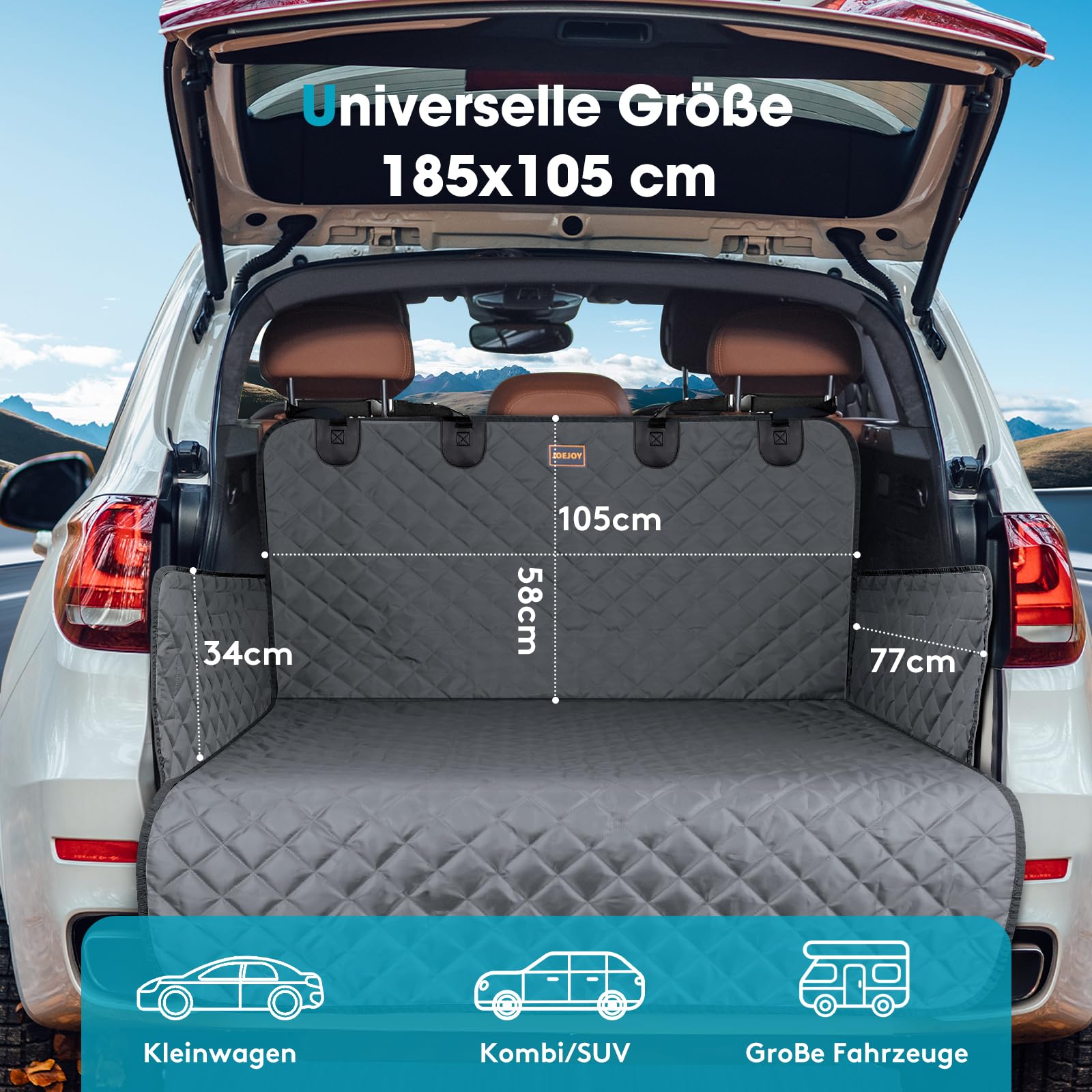 JOEJOY Telo Auto per Cani con Protezione Laterale e Paraurti, Telo Macchina per Cani Universale Antiscivolo Resistente ai Graffi per Station Wagon, Furgoni e SUV