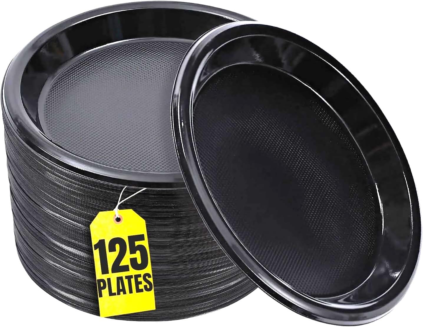 10 Inch Round Black Plastic Plates - Disposable, Pack of 125