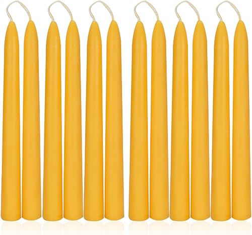 Candelabro de cera de abeja natural 100% pura de 8 pulgadas, paquete de 12 – 8 horas de combustión, sin humo, sin goteo y sin perfume