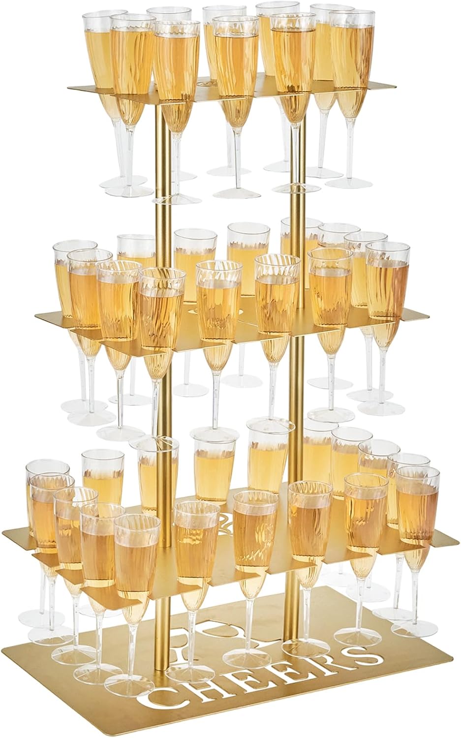 Metal Champagne Flute Holder Stand for Party – 3-Tier Champagne Tower Display Holds 42 Glasses, Gold Champagne Stand Holder for Wedding, Event, Celebration (Gold, Rectangle) Gold Rectangle