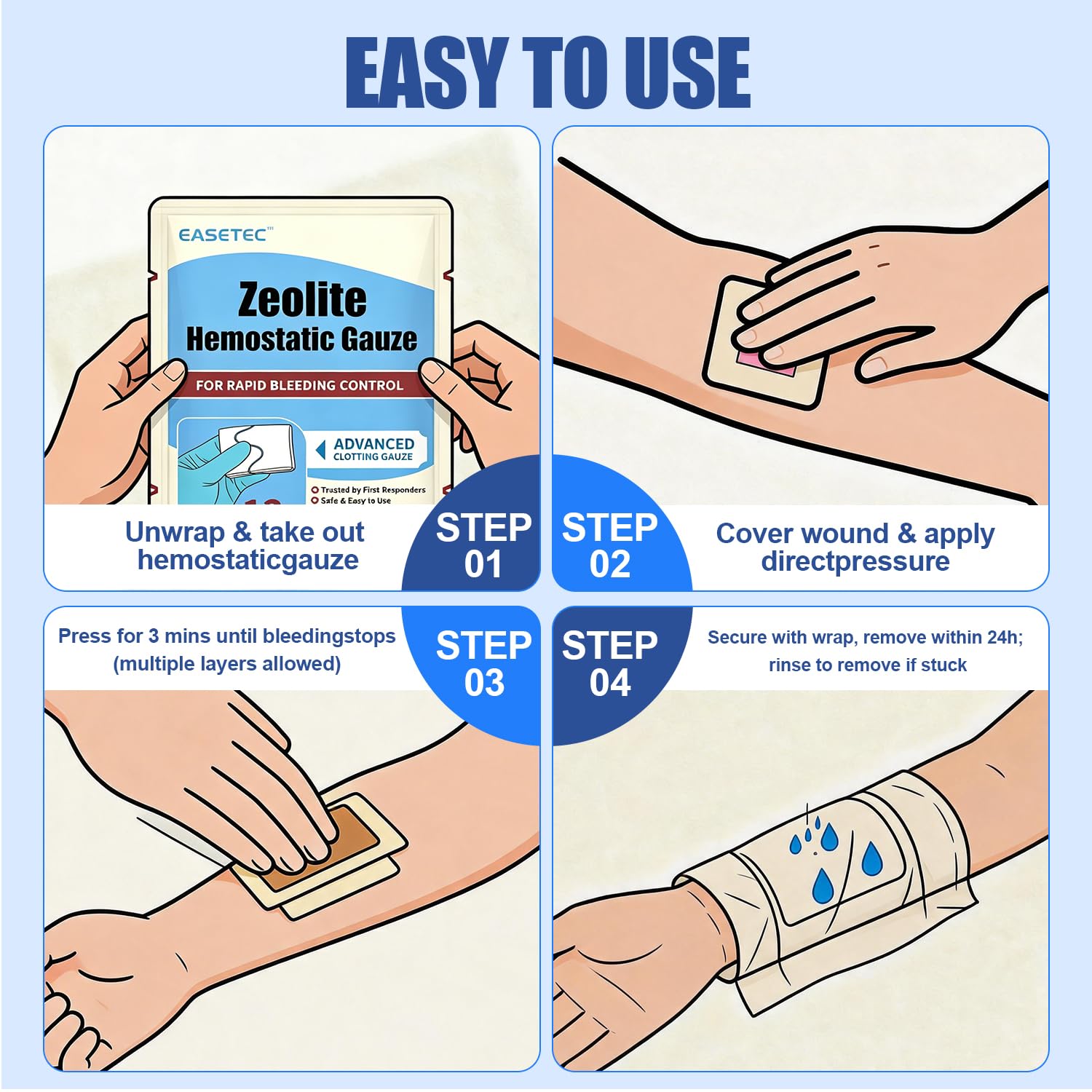 Quick Clot Zeolite Hemostatic Gauze,Sterile Emergency Combat gauze-3inx12ft — Amazon image 6