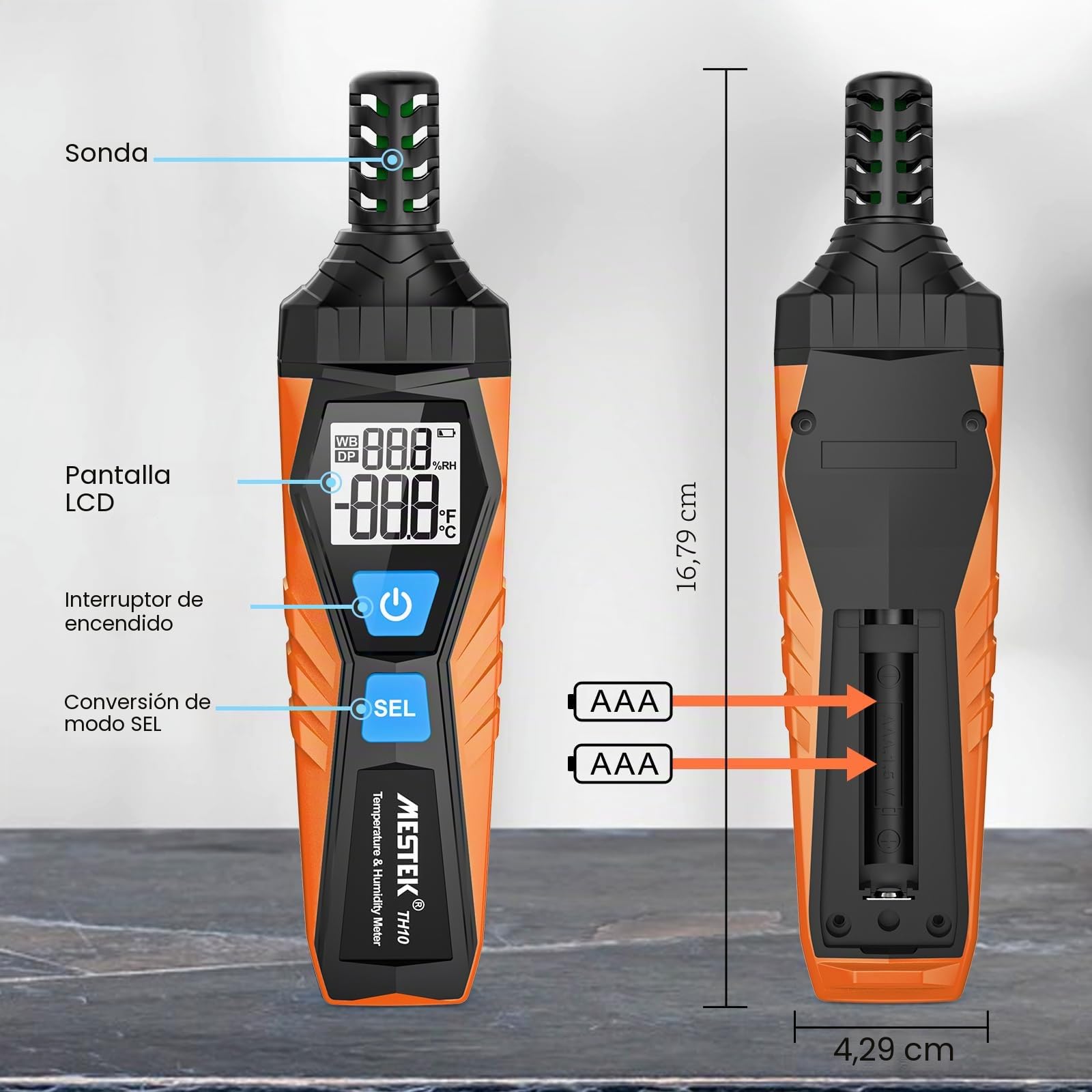 Higrómetro Digital MESTEK, Termómetro Termo-Higrómetro Interior Exterior, Portátil Monitor de Temperatura y Humedad Ambiente, Punto de Rocío y Temperatura de Bulbo Húmedo, para Industria Agricultura