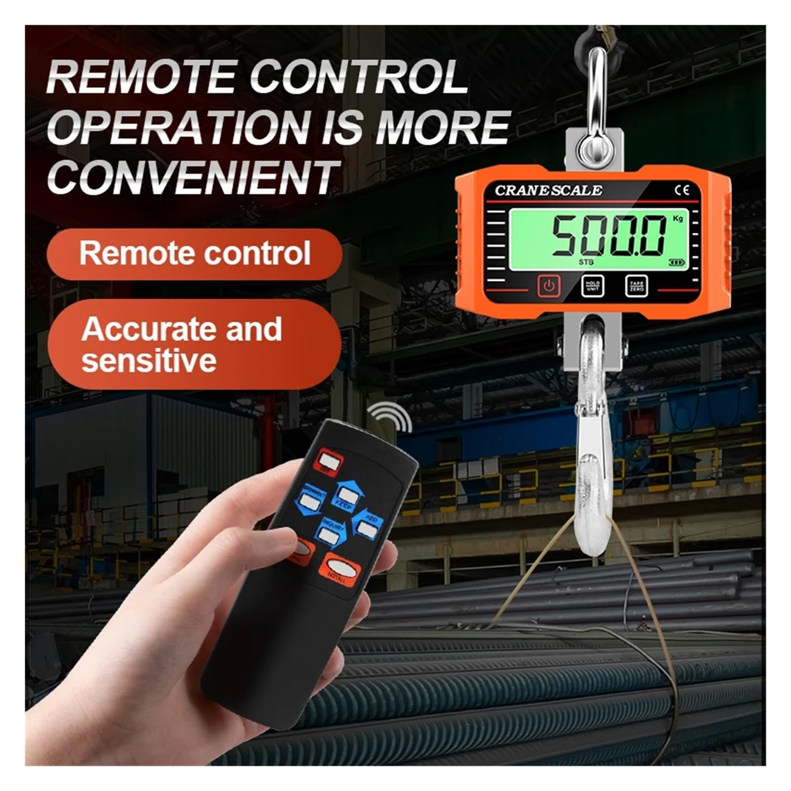 Bilancia digitale sospesa da 1500 kg/2000 kg, gru portatile for impieghi gravosi, gancio industriale con retroilluminazione LCD, bilance con telecomando Funzione potente(1500KG)