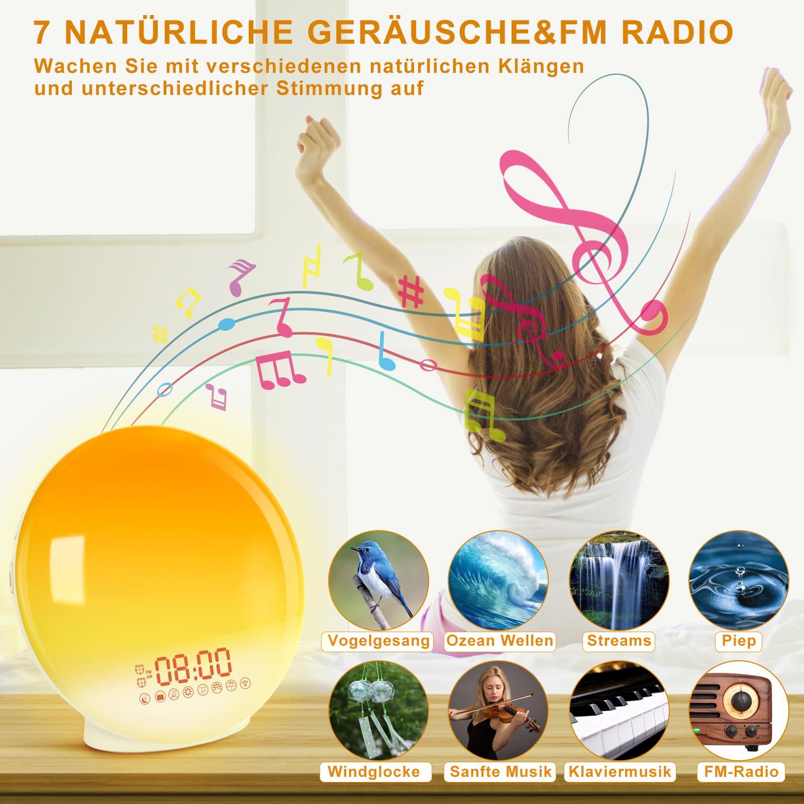 WL-100C - Aangesloten dageraad- en schemersimulator - lichtwekker - bootst zonsopgang en zonsondergang na - helpt bij het in slaap vallen met neutrale geluiden en alfagolven - 2 alarmen sluimerfunctie WL-100C - Aangesloten dageraad- en schemersimulator - lichtwekker - bootst zonsopgang en zonsondergang na - helpt bij het in slaap vallen met neutrale geluiden en alfagolven - 2 alarmen sluimerfunctie