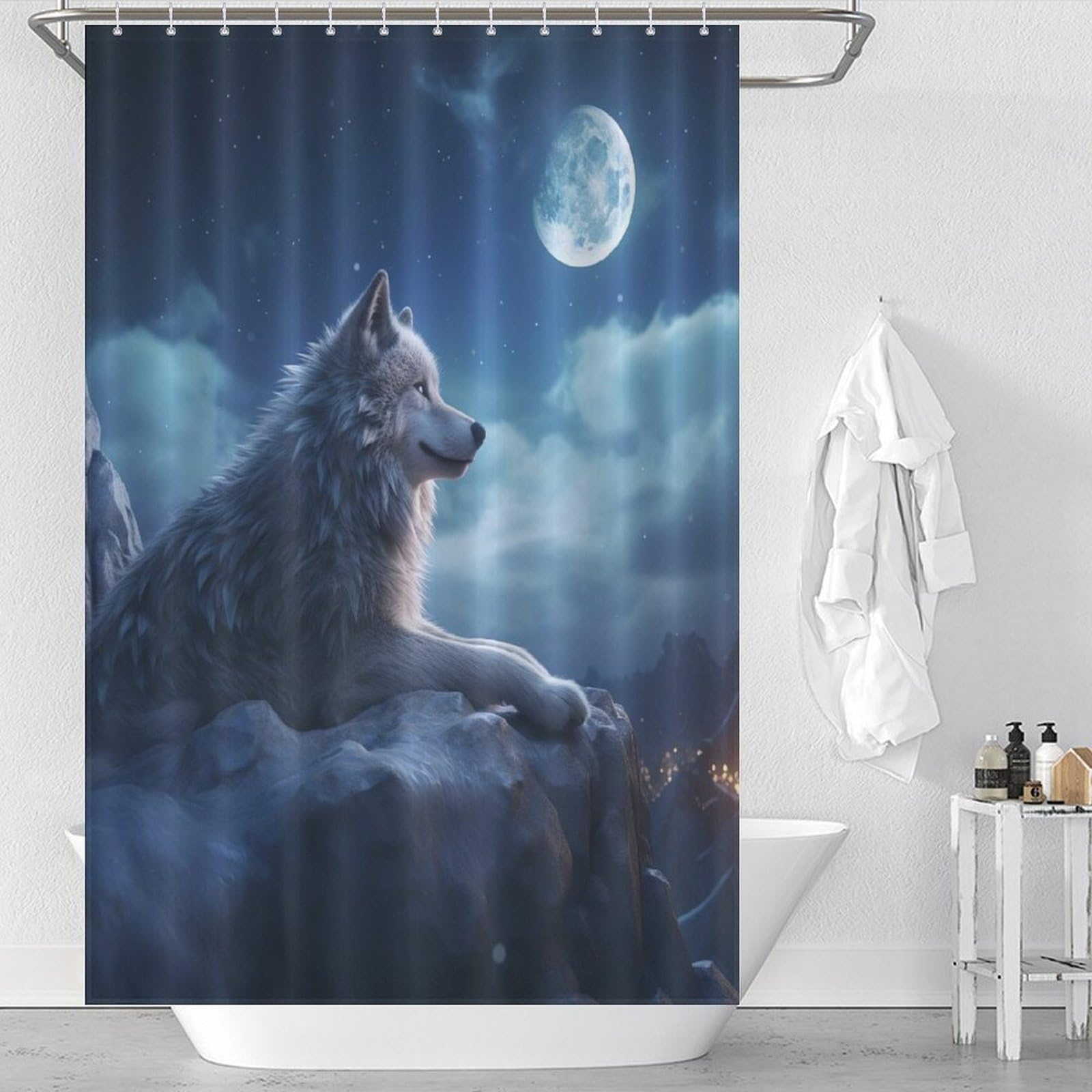 Rideau de douche renard 122x183 cm en polyester lavable pour baignoire