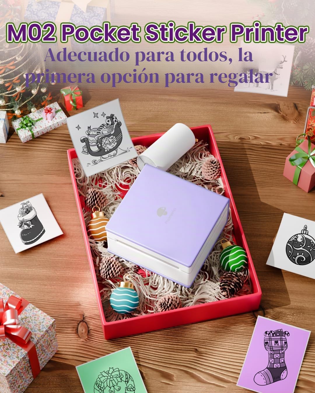 Phomemo M02 Mini Impresora fotográfica portátil, Impresora inalámbrica Bluetooth para Smartphone, pequeña Impresora térmica para teléfonos & tabletas, cumpleaños de Navidad para niños,Morado