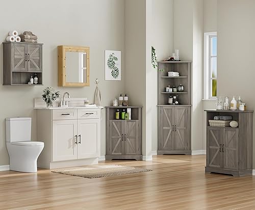 Miniatura 7 de Armario de pared de baño con puertas de granero, armario de almacenamiento de baño montado en la pared, estilo granja, estante ajustable, montaje en