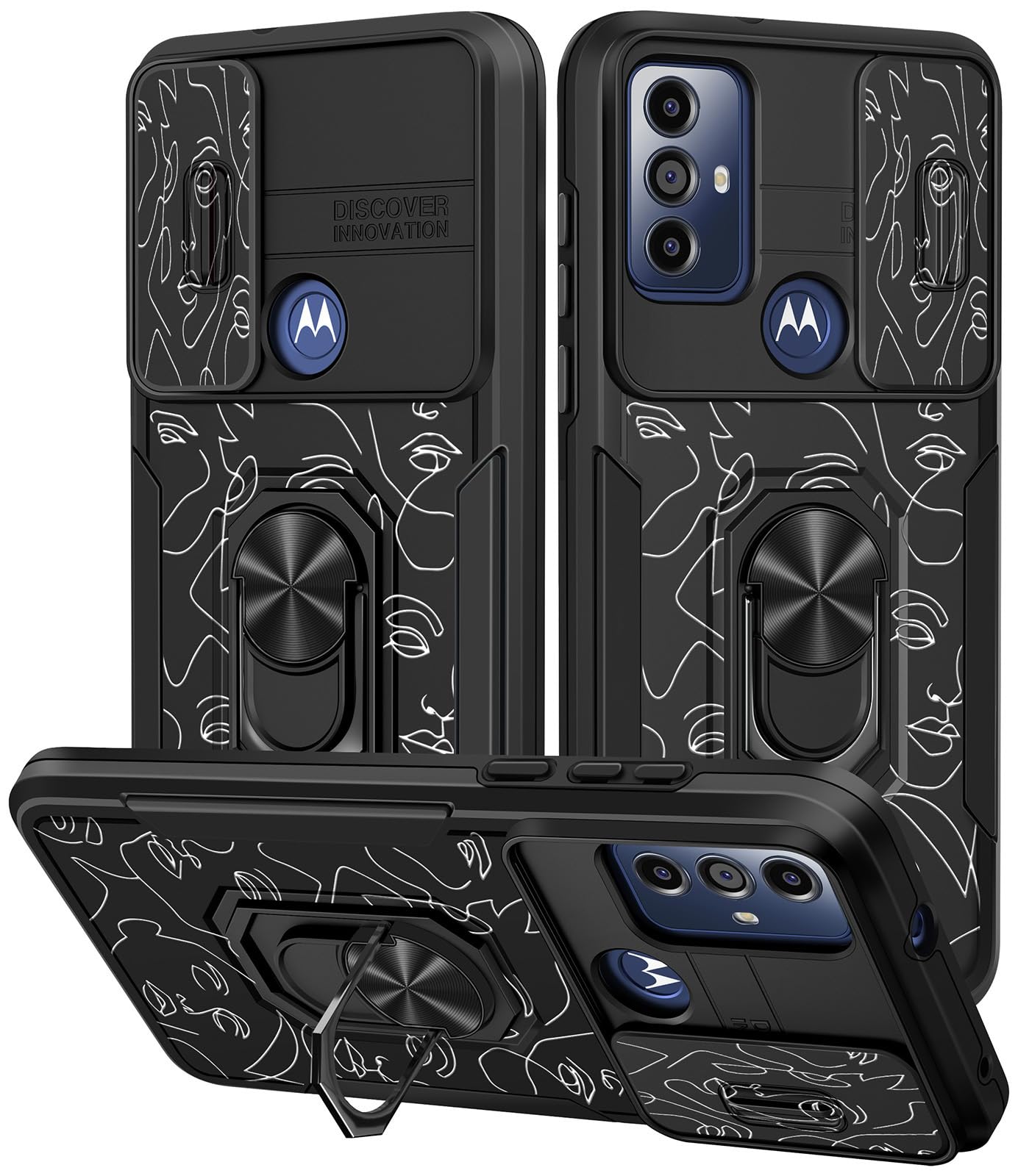 Miss Adola for Motorola G Pure/G Power 2022/G Play 2023 Case with Slide Camera Cover & Stand for Women Girls, Designer Abstract Line Art Face Lens Shockproof Phone Cover Moto Cases 6.5"