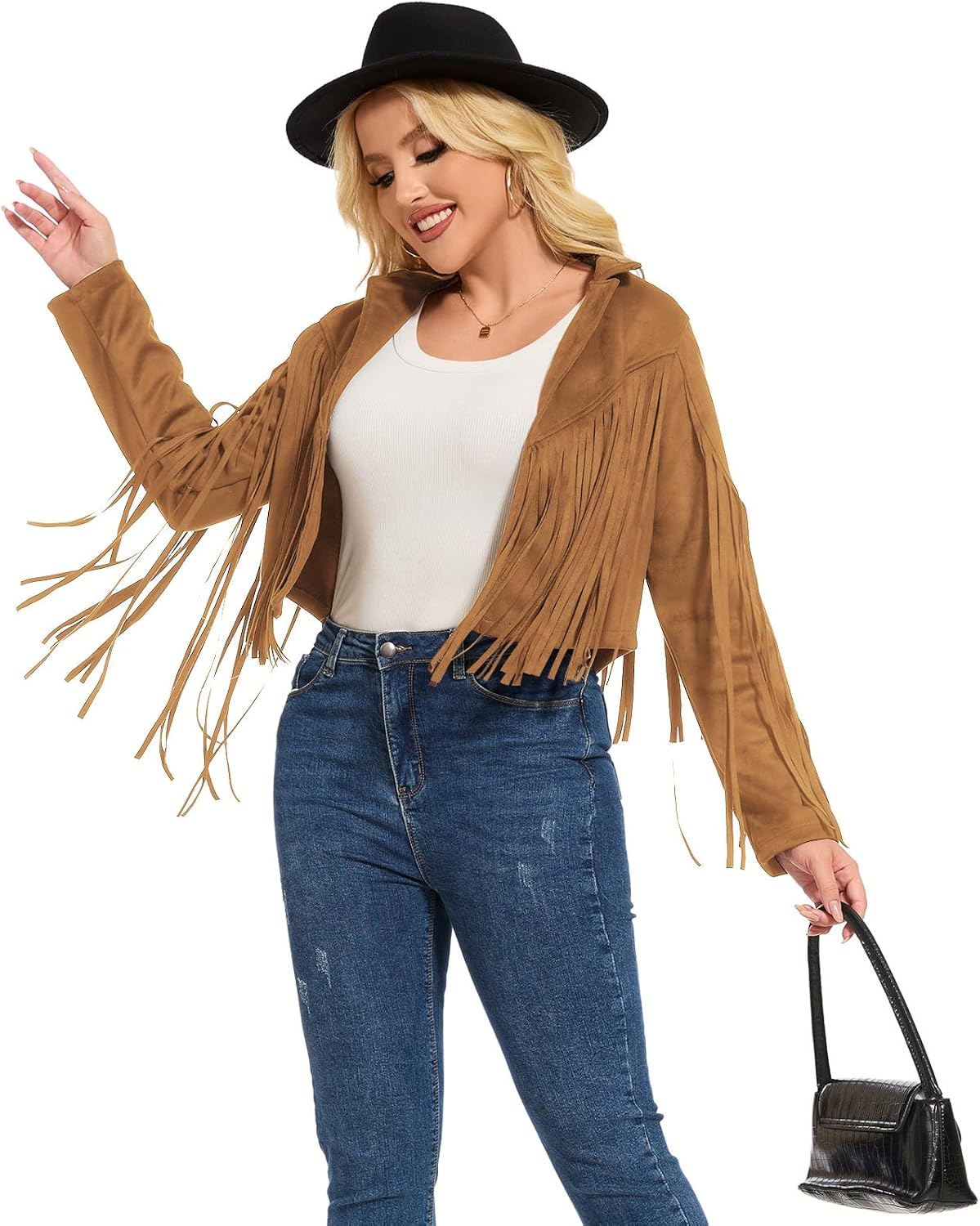 ATAMET Women's Faux Suede Leather Coats For Women Trendy Fall Western Fringe Jacket Tassel Motorcycle jacket Halloween - Image 3