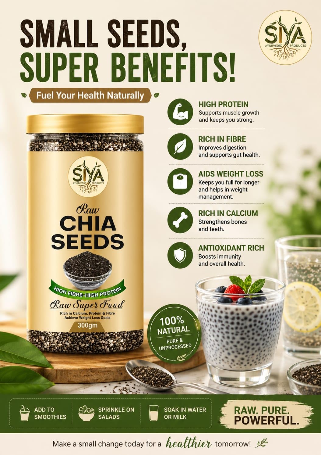 Siya Premium Raw Chia Seeds 300 g - Healthy Raw Seed | Clean Chia Seeds for Eating | Healthy Snacks | Calcium and Protein Rich Seed (100% Organic) — Amazon image 3