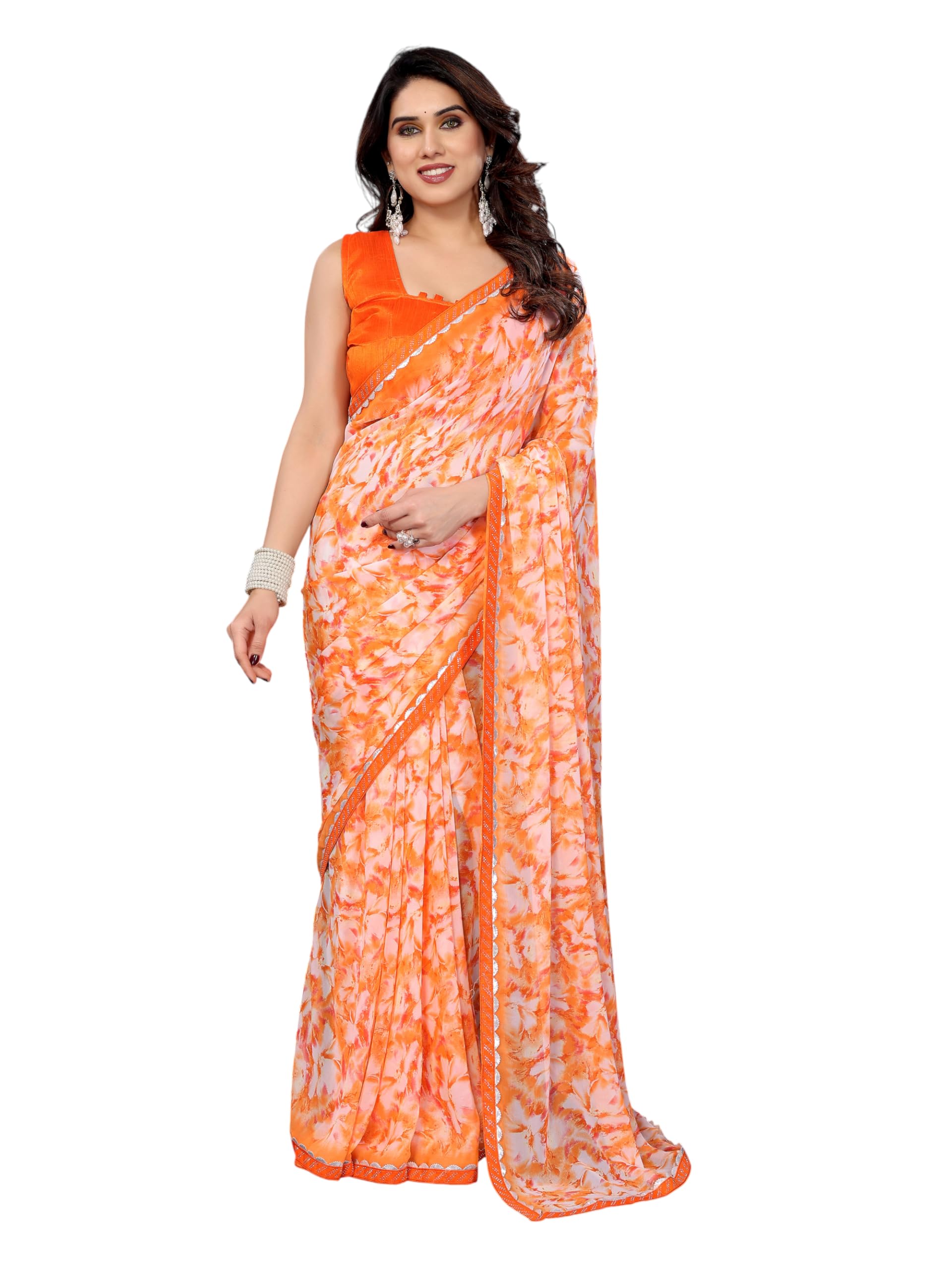 Georgette Saree for Women | Soft Lightweight Flowing Georgette Sare | Latest Ethnic Wear Saree for Women (Orange)-picture-38