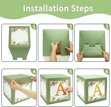 RUBFAC Baby Shower Boxes with Letters, 4pcs Sage Green Baby Shower Decorations for Boy Girl Balloon Boxes Gender Reveal Birthday Party Favors