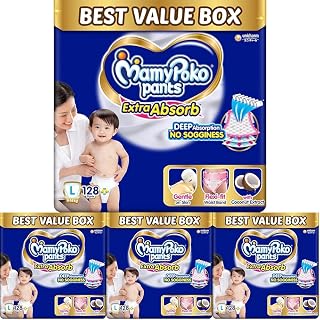 MamyPoko Pants Extra Absorb Baby Diapers, Large (L size) | 9-14 kg | 128 Count |Deep Sleep Diapers| Soft gentle fit |Deep ... Price In India