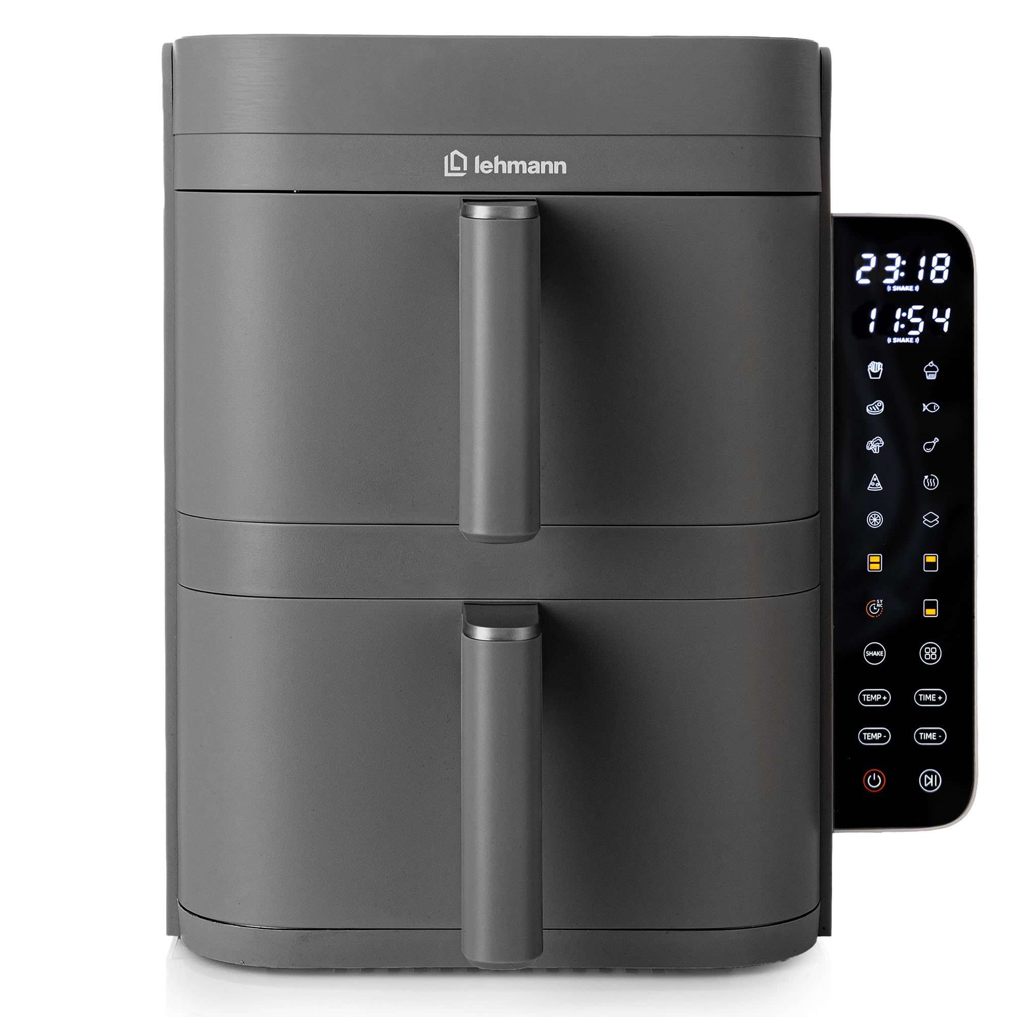 LEHMANN Double Zone Air Fryer XXL 12L, Friteuse sans Huile Verticale à Double Tiroir, 10 Programmes, 40-230°C, Écran Tactile, Revêtement Antiadhésif, pour Grande Famille, 2800 W