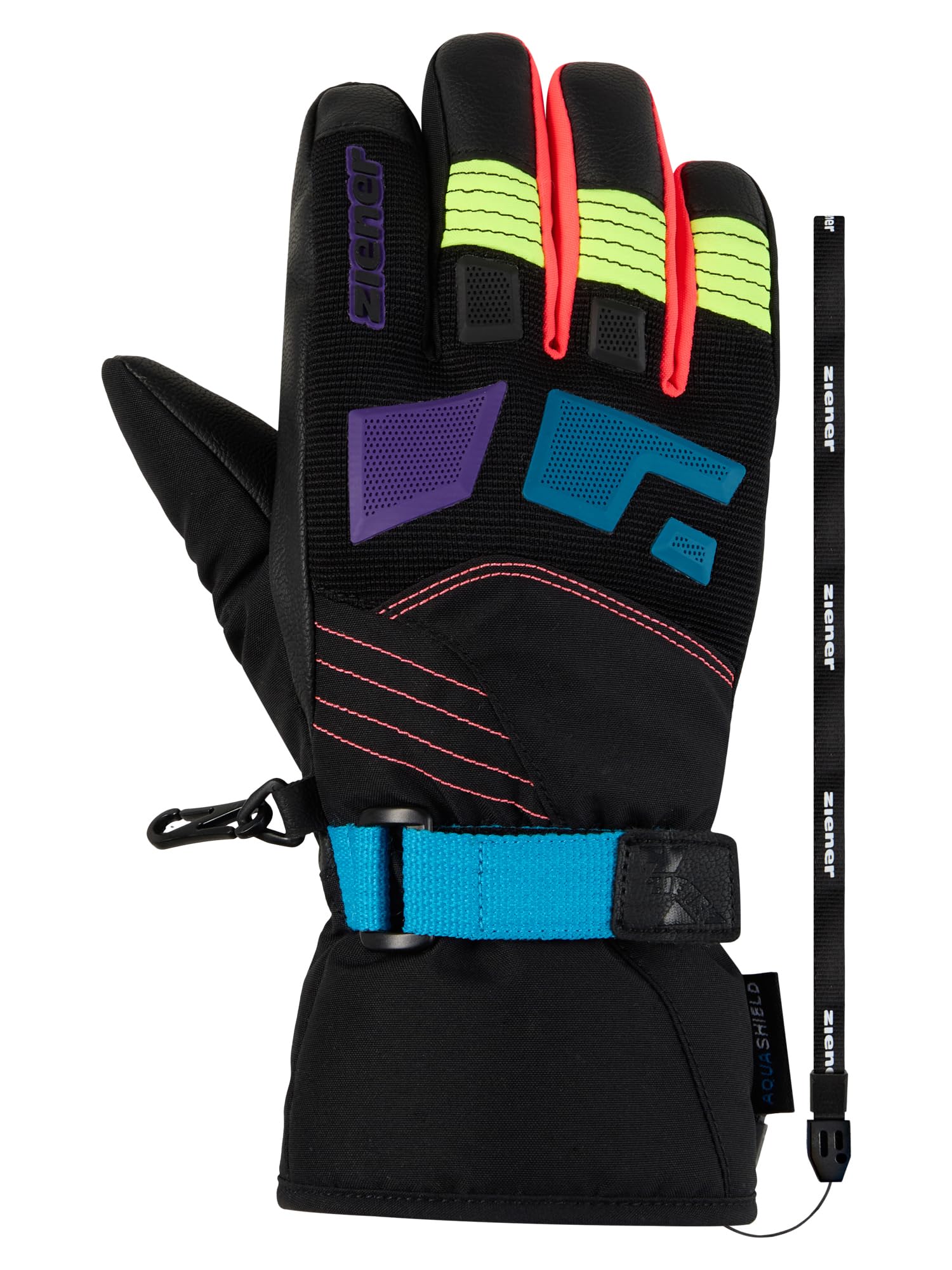 Ziener Guanti da sci per bambini LUKIAN-Z per sport invernali | impermeabili, termici, Leash, multicolore, 7