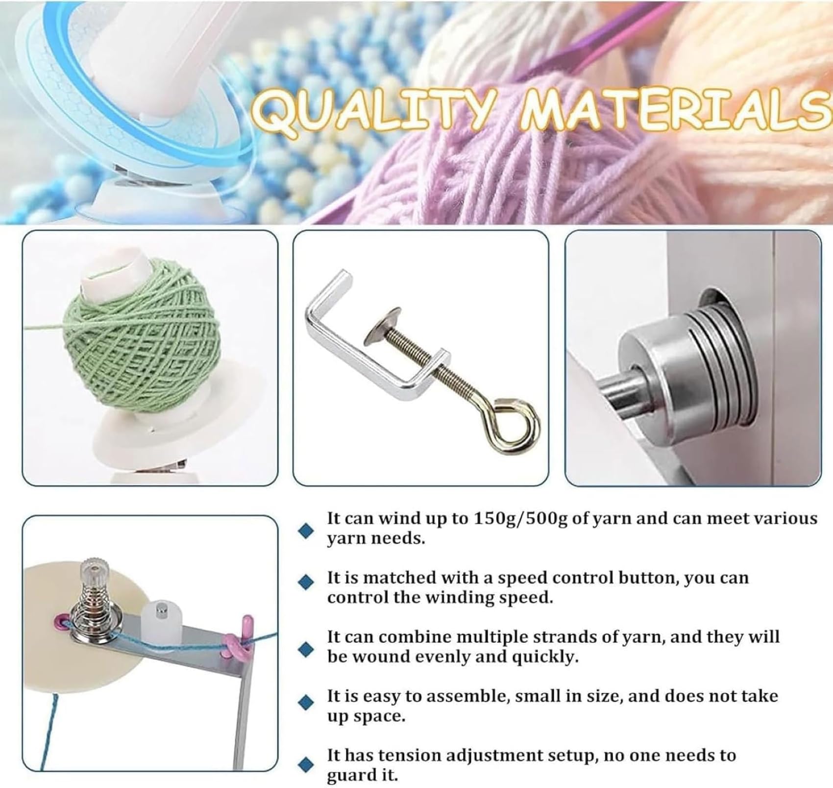 Bobinadora eléctrica de bolas de hilo multicapa, máquina automática de tejer de lana con contador, capacidad de 500 g, velocidad y tensión ajustables para hilo de metal, cordón, nailon