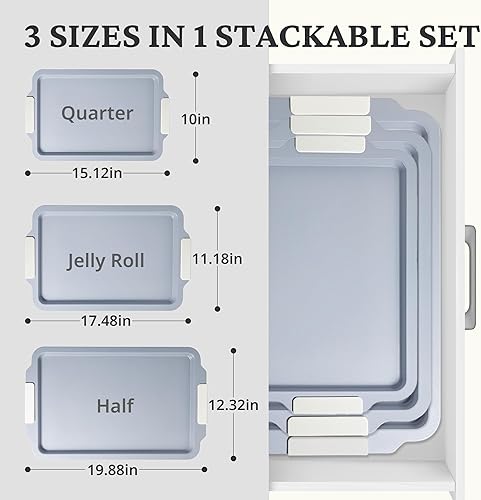 Miniatura 6 de BRONYPRO Juego de 3 bandejas antiadherentes de cerámica para hornear, bandejas para galletas naturales no tóxicas para hornear - libres de PFOA y