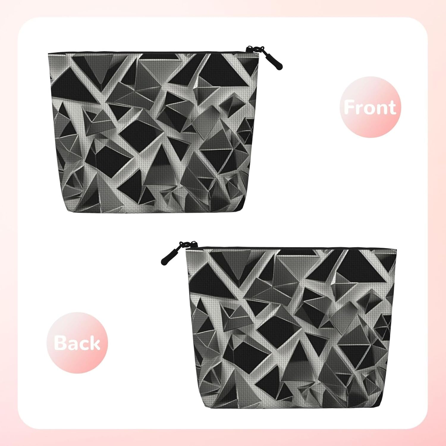 Fake Hemp Silver Geometric Figure Print Makeup Bag image 2
