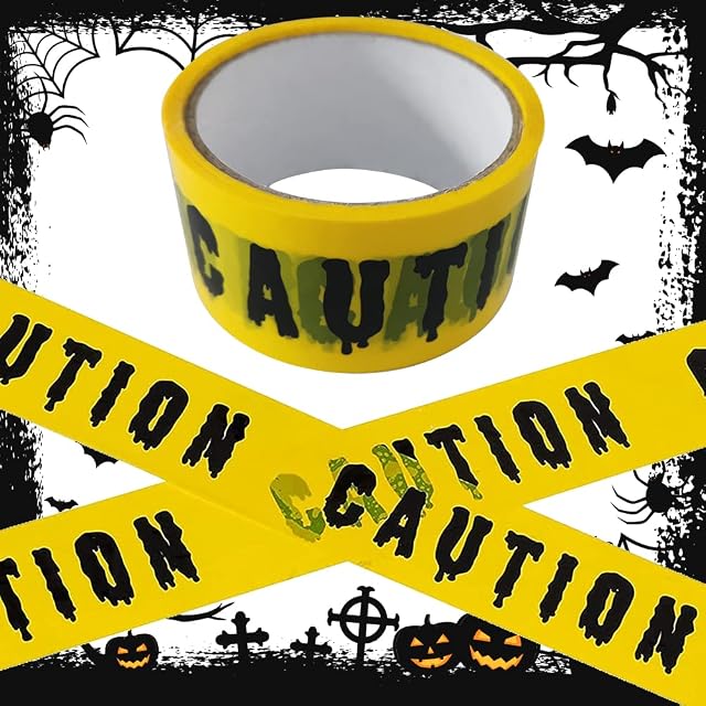 Halloween Caution Tape, Barrier Tape Halloween Decorations Outdoor Black and Yellow Hazard Tape, Hazard Warning Tape Adhesive Barricade Tape for Zombie Halloween Party Decorations Props - 25m x 4.8cm