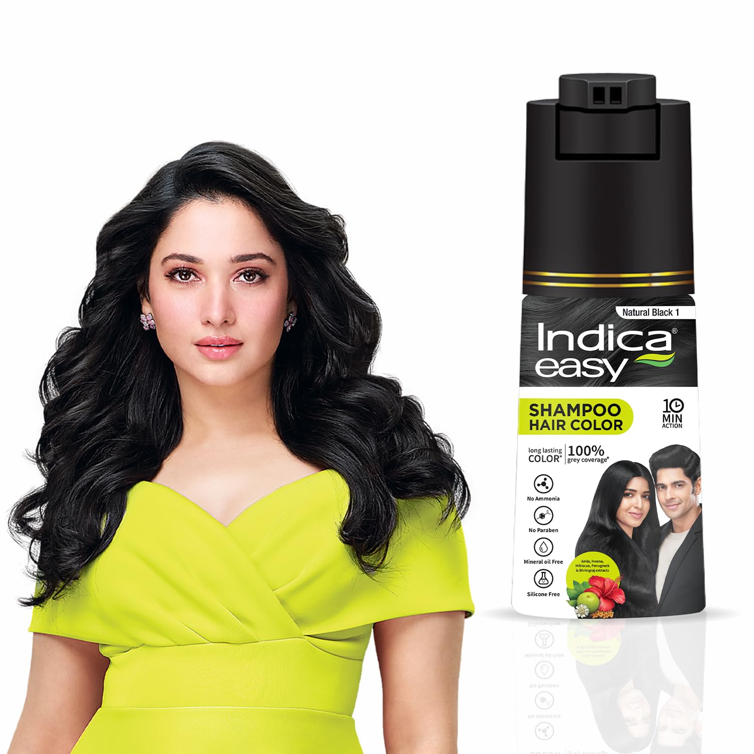 Easy Do-It-Yourself Hair Color Shampoo Pump Pack with 5 Herbal Extracts and 100% Ammonia Free, Long Lasting Formula, 180 ML - Natural Black Colour (Gloves Included)