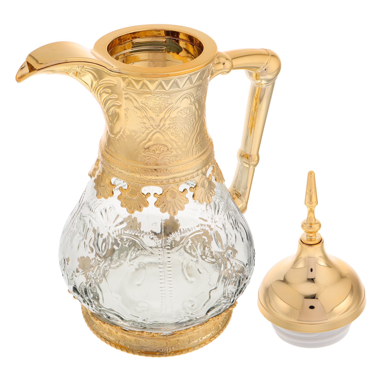 GALPADA Teekrug mit Ausguss aus Glas und Kunststoff Goldfarben Mittelgroß mit Weiter Öffnung Leichtem Ausgießen für Familiengebrauch und Eistee Servieren