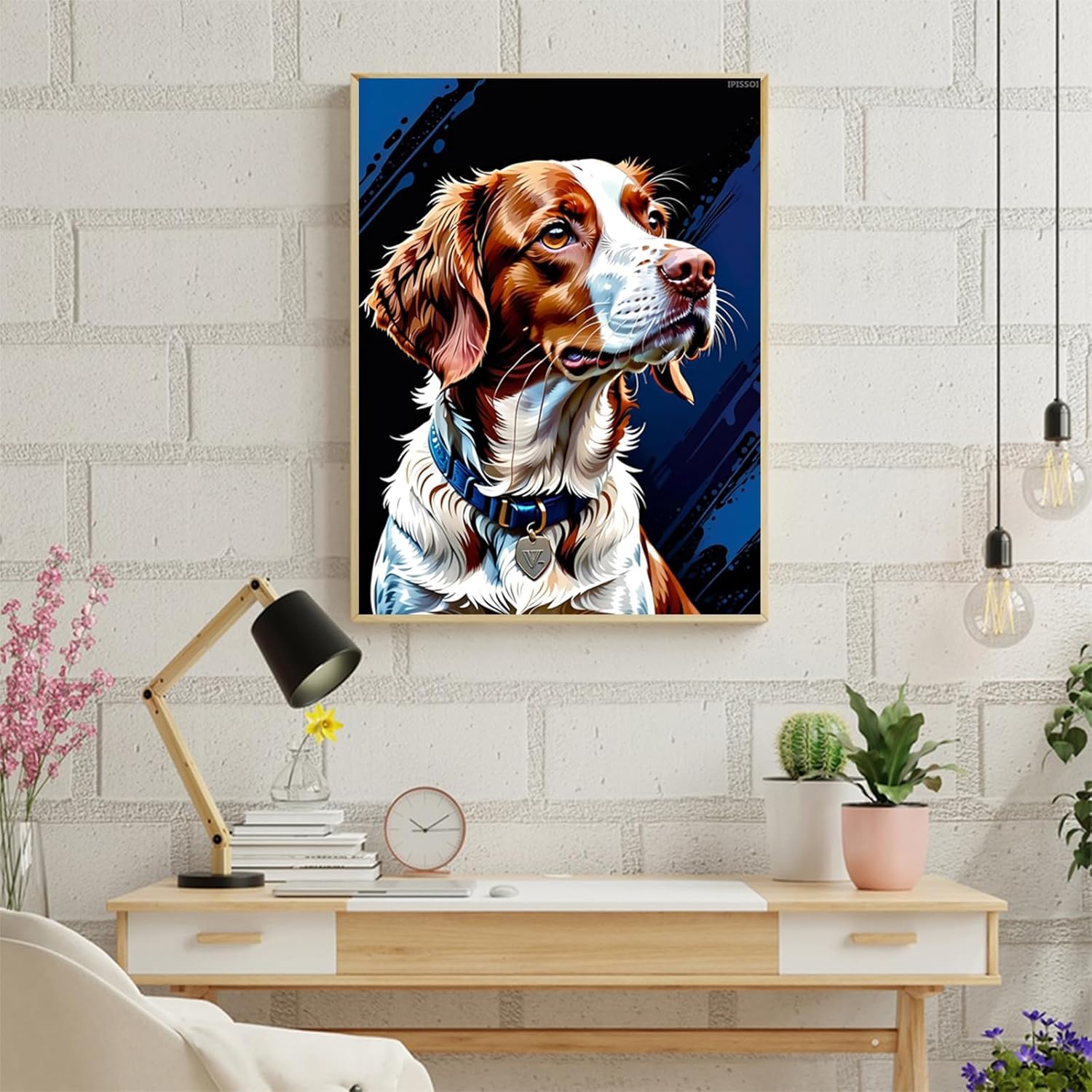 IPISSOI Dog Diamond Painting Kit, Beginner Animal Portrait Diamond Art, Brittany Spaniel Round Diamond Cross Stitch Craft, Suitable for Wall Decoration, Cafe Decoration or Gifts 12x16inch