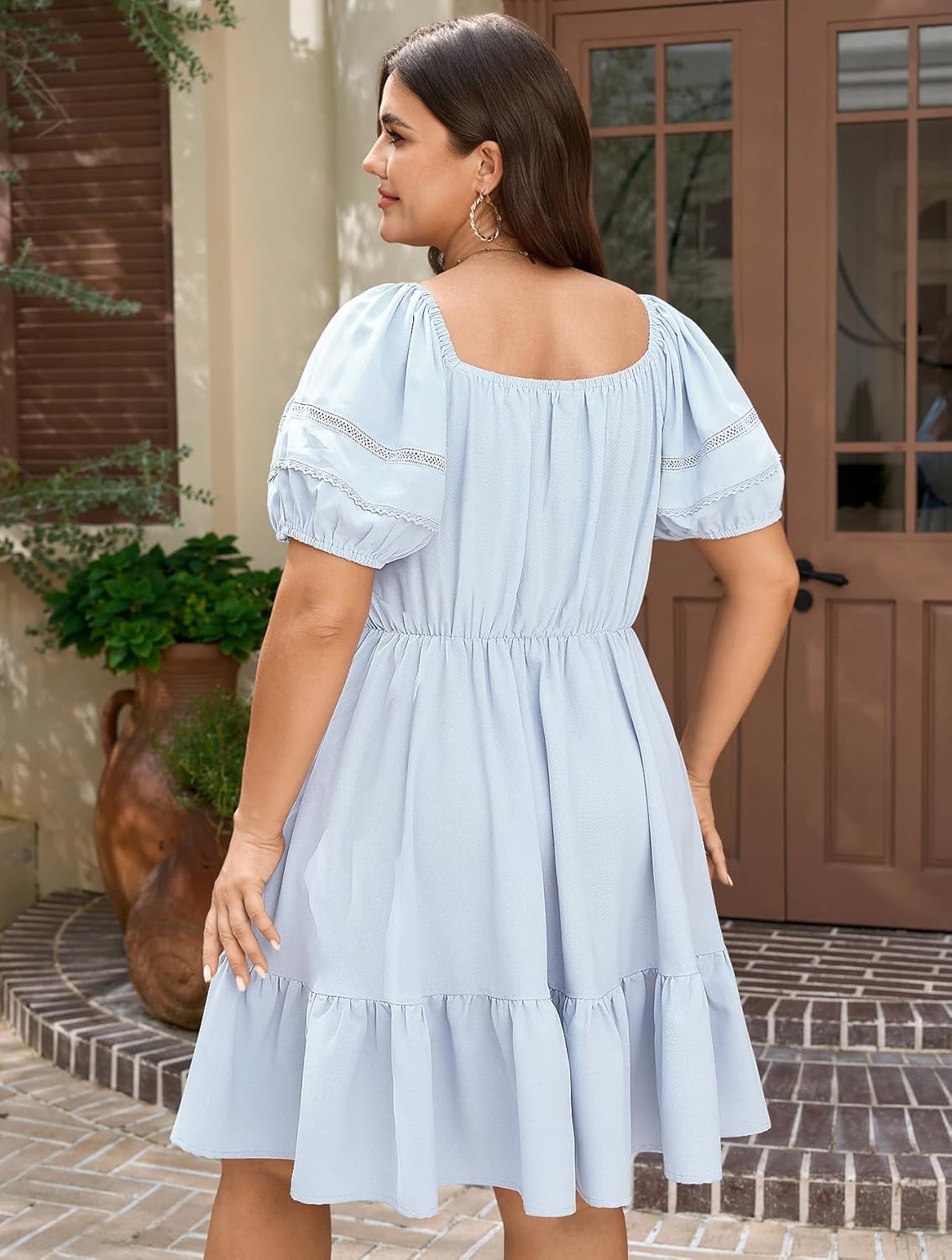 SCOMCHIC Women's Plus Size Summer Dresses Short Sleeve V Neck Casual A Line Spring Smocked Boho Cute Mini Short Dress - Image 6