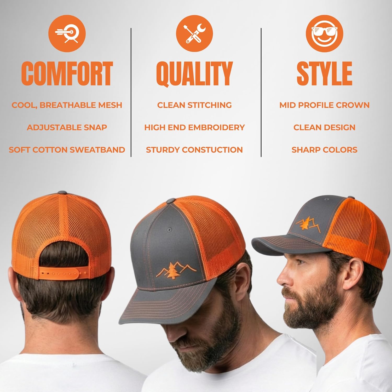 LINDO Trucker Hat [ Great Outdoors Design ] for Men and Women: Mid Profile Cap with Breathable Mesh Back and Adjustable Snap - Image 2