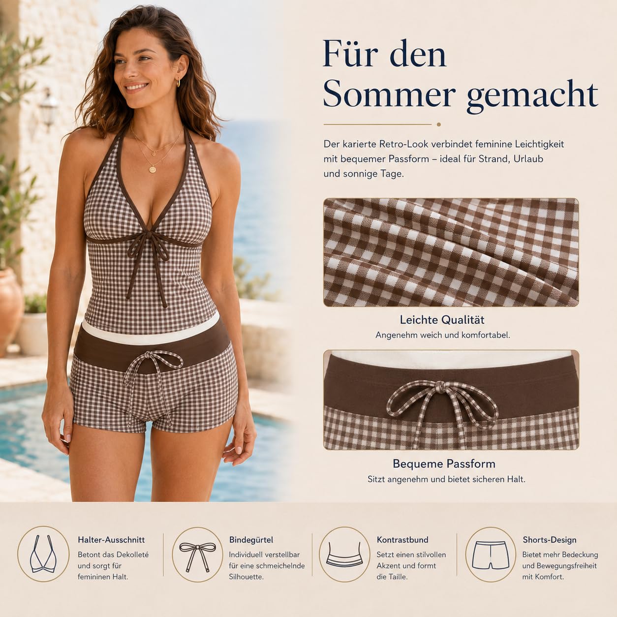 Tankini Y2K, Damen Y2k Tankini Set Zweiteilige Neckholder Badeanzug Polka Dot Bikini Swimsuits Push Up Oberteil mit Shorts V Ausschnitt Bademode 2000er Sommer Urlaub Strand Outfit