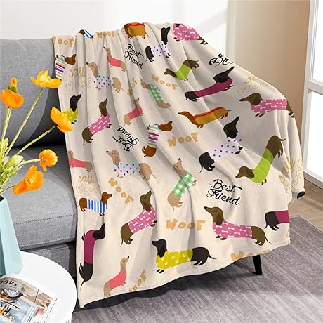 Adorable Pickle and Dot Dachshund Flannel Blanket