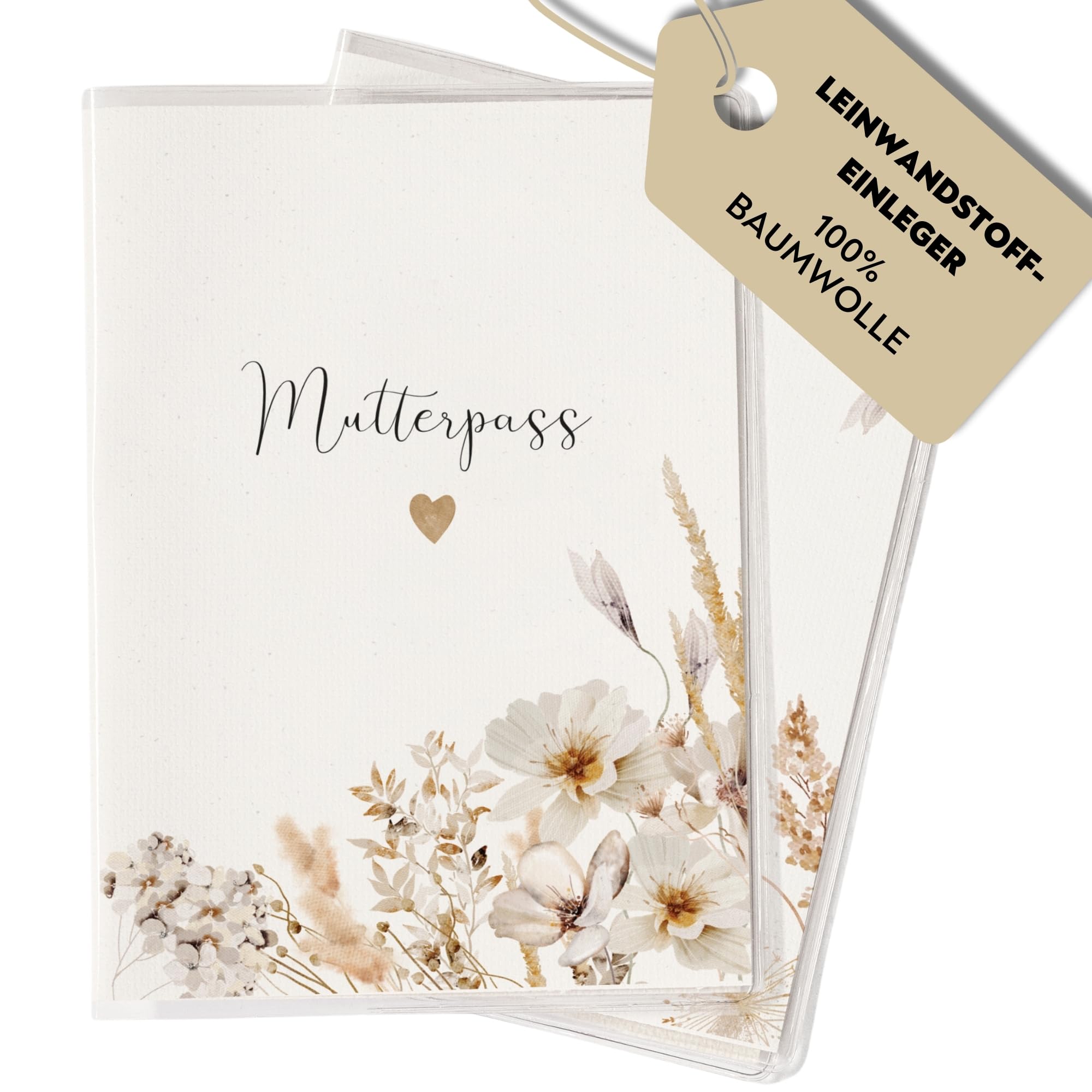 Premium Mutterpasshülle aus Leinwandstoff - Geschenk zur Schwangerschaft & Geburt - Fach für Ultraschallbilder - stilvoll & langlebig (LUCY)