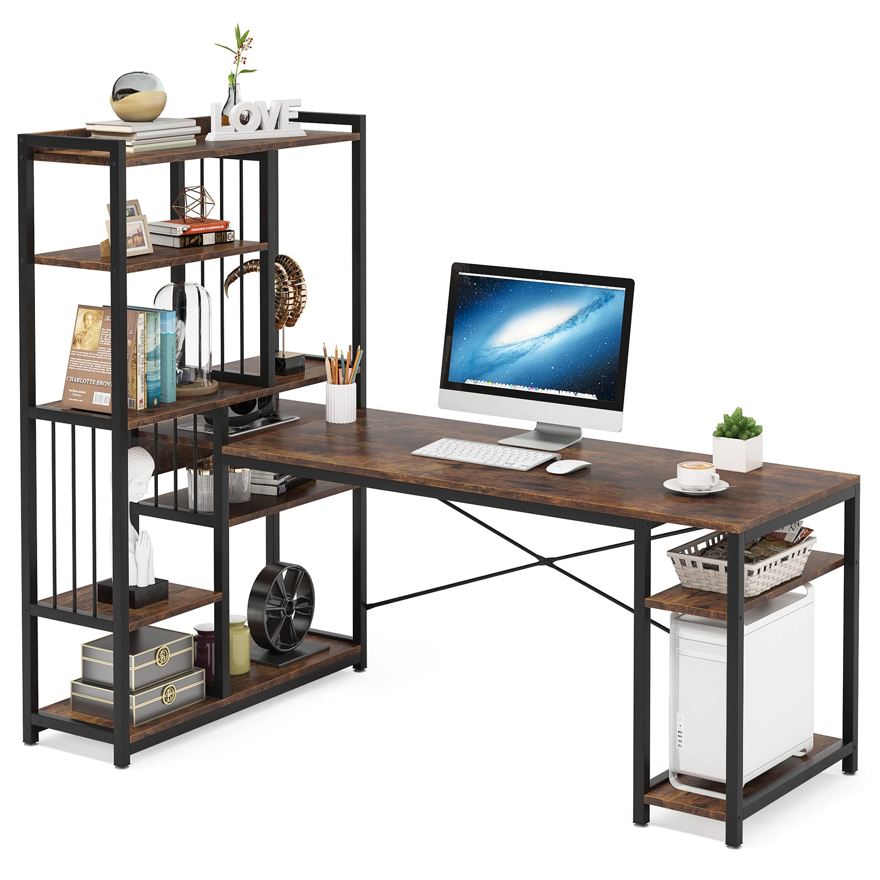 Buy Tribesigns 67 Inches Reversible Computer Desk with 6 Shelf