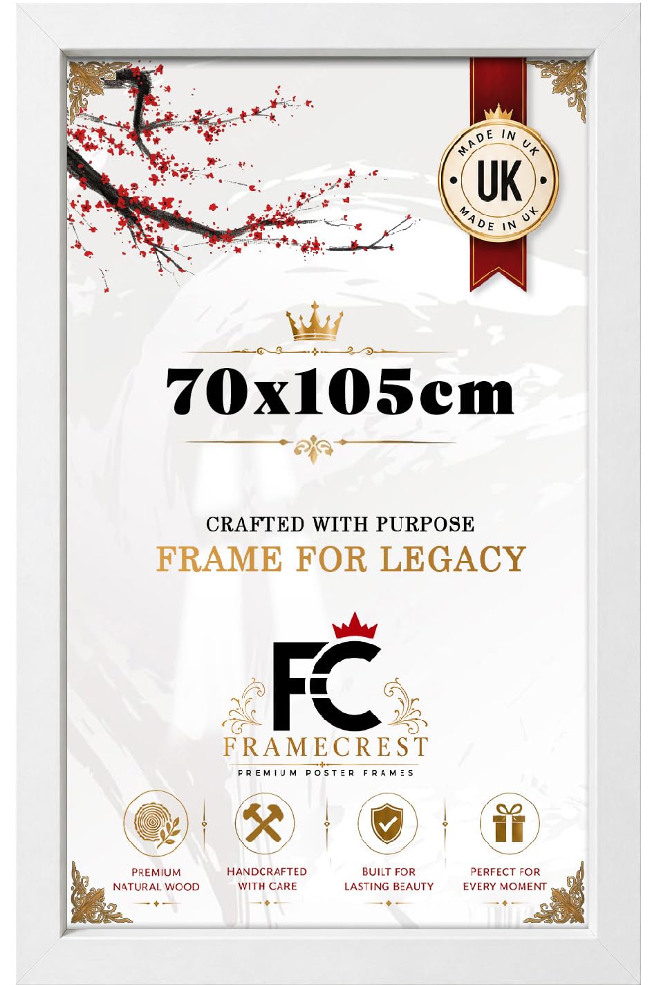 FRAMECREST Extra Large Size 70x105cm Premium Picture Frame | Horizontal Vertical MDF Wood Frame for Gallery Art Home Decor | Christmas/Gift/Anniversary/Birthday-[White]
