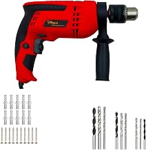 Hillgrove HGCM1158M2 700W Drill Machine with 10Pcs Screws, 10Pcs Plastic Gitti, 9Pcs Drill Bit Set for Making Holes in Metal/Wood/Concrete with Reverse Rotation and Variable Speed Pistol Grip
