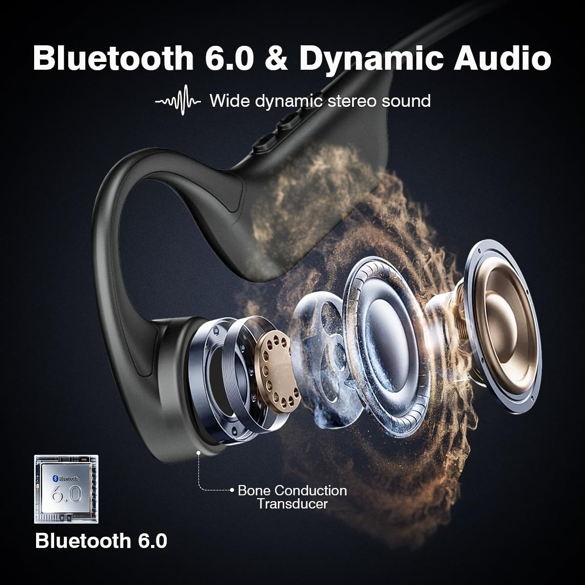 2026 New Bone Conduction Headphones Bluetooth Wireless, Bluetooth 6.0 Open Ear Headset, IP65 Waterproof & 10H Playtime, Lightweight Material, Sports Earbuds for Running, Cycling, Gym Workouts(Black) - Image 6