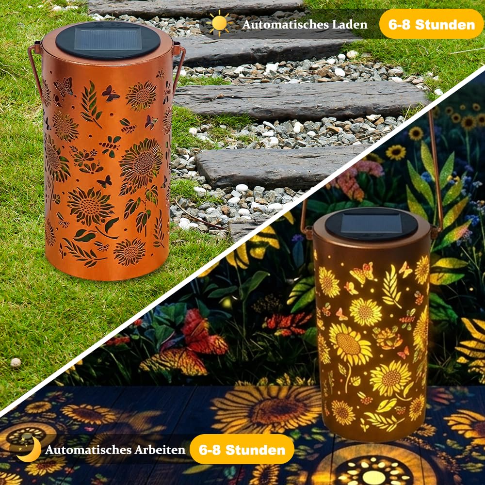 Colorful Sunflower Glow Solar Garden Lantern,2 Stück Sonnenblumen Solarlaterne für Außen,Solar Hängeleuchte Bunt,Wasserdicht Solarlampen für Außen Hängend,IP65 Wasserdicht,Garten Dekoration