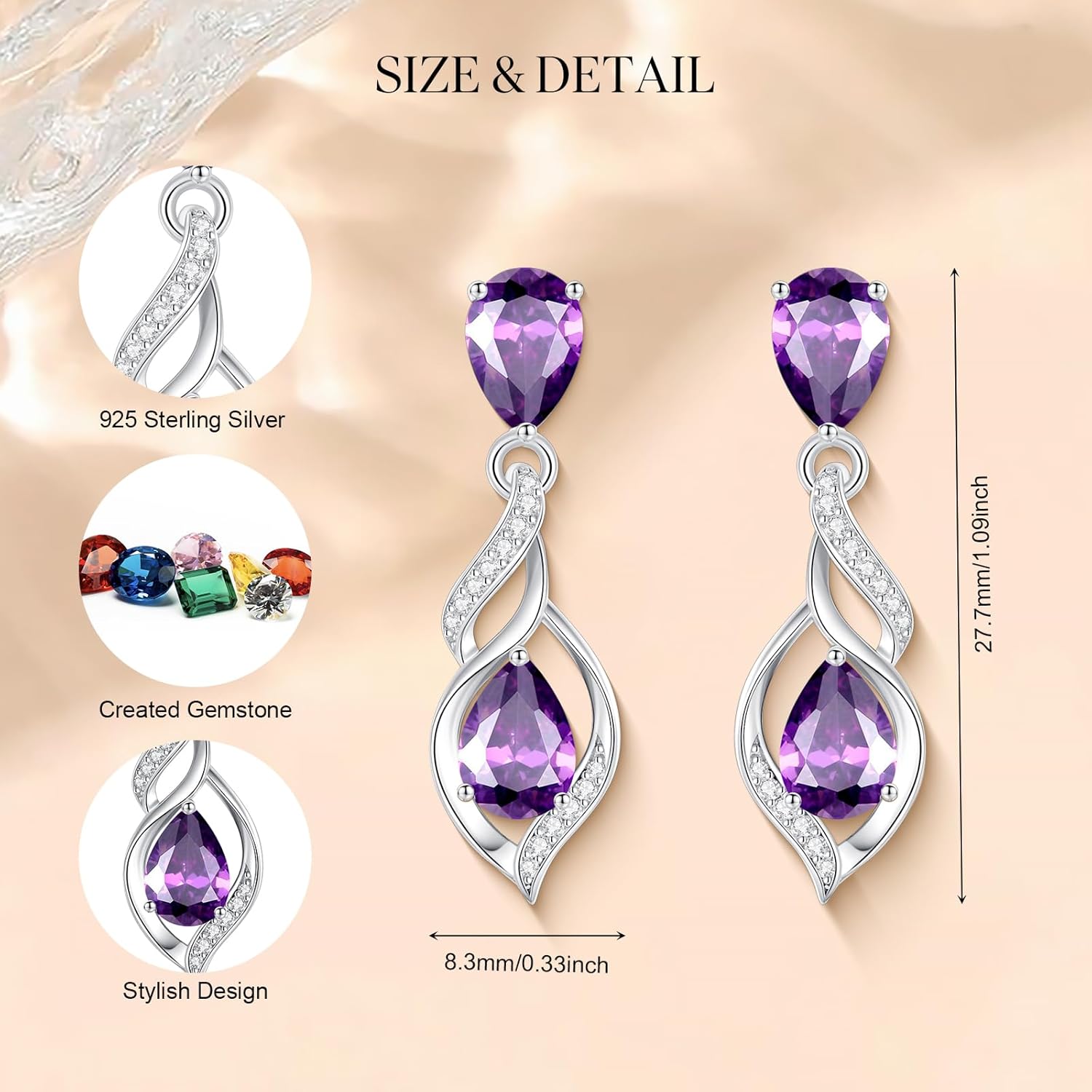 FANCIME Gift for Women Birthstone Earrings for Her Teardrop Birthstone Earrings S925 Sterling Silver infinity Love Birthday Gifts for Mom Women - Image 2